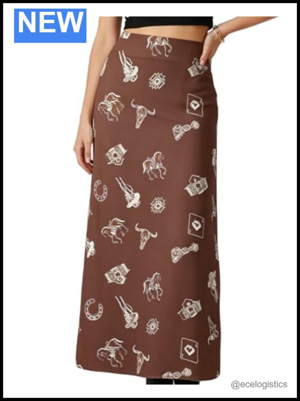 Cowgirl Print Maxi Skirt High Rise Flared